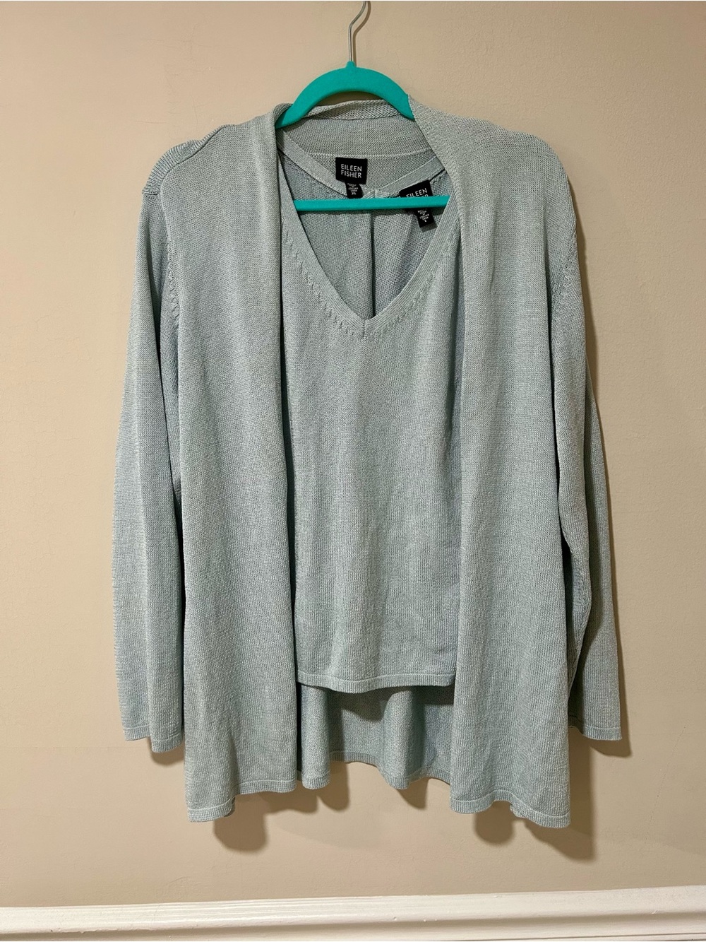 EILEEN FISHER Light blue matching V-Neck Tank Top and Open Cardigan Set